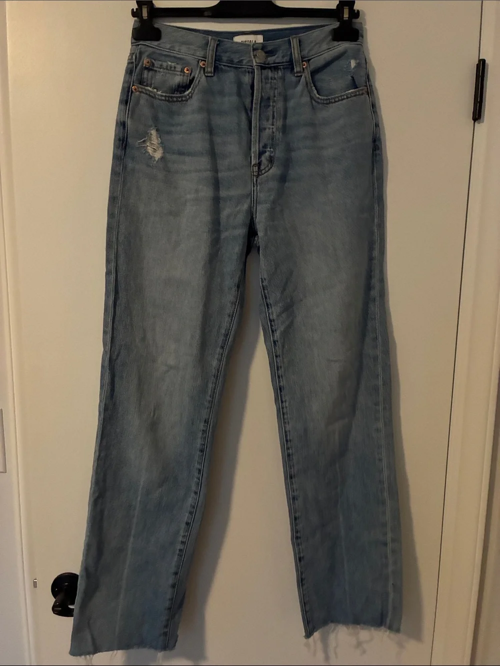 Pistola Cassie Raw Hem Light Wash Straight Leg Jeans